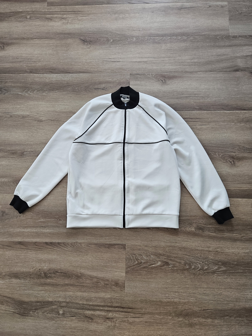 Jackson White Zip-Up Track Jacket with Black Trim Size L
